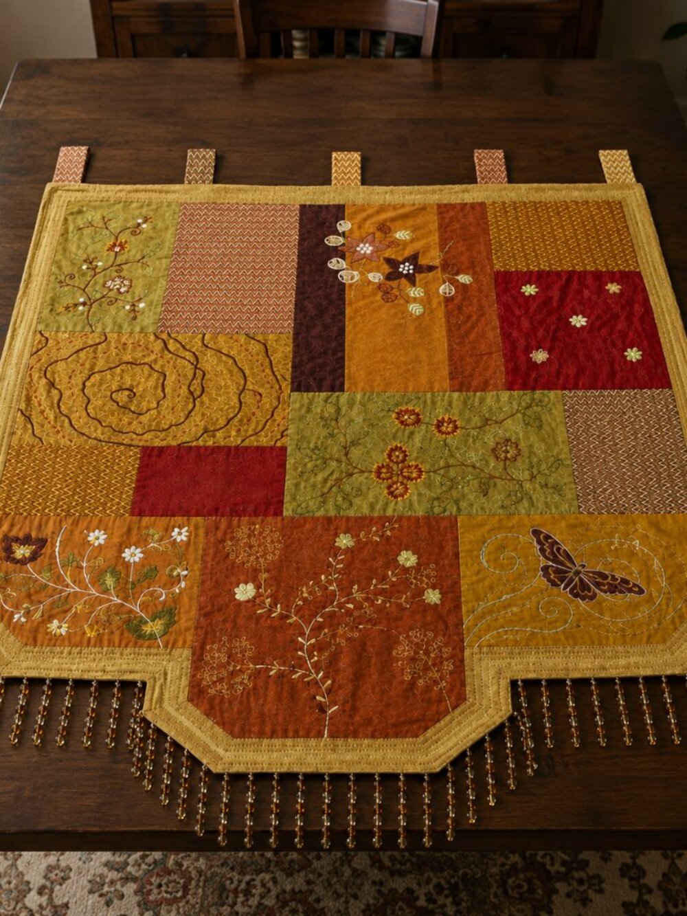 Pier 1 Imports Vintage Boho Patchwork Embroidered Beaded Table Topper Wall Hang